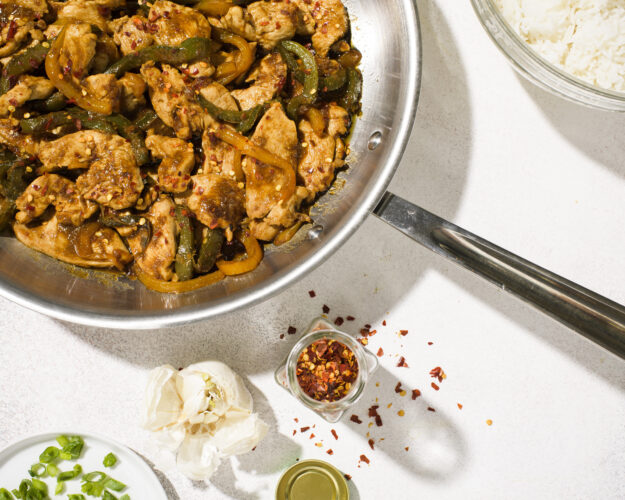 For an easy, flavorful stir-fry, combine chicken breasts, bell peppers and umami-rich hoisin